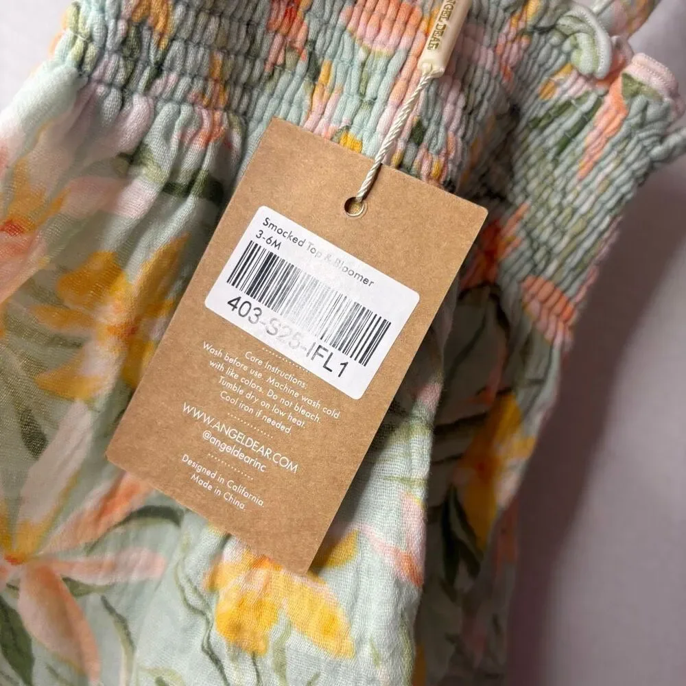 Angel Dear Baby Girl Island Floral Smocked Top & Bloomer 3-6M NWT